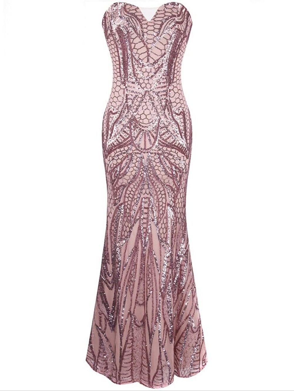 Angel Fashions Strapless Blush Pink Sequin Mermaid Evening Dress